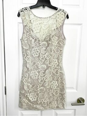bebe Shimmery Cream Lace Mini Dress w/ Open Back